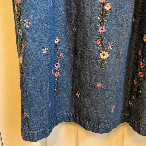 Vintage Northern Reflection Cotton Denim Embroidered Wildflower Midi Dress - Picture 9 of 13